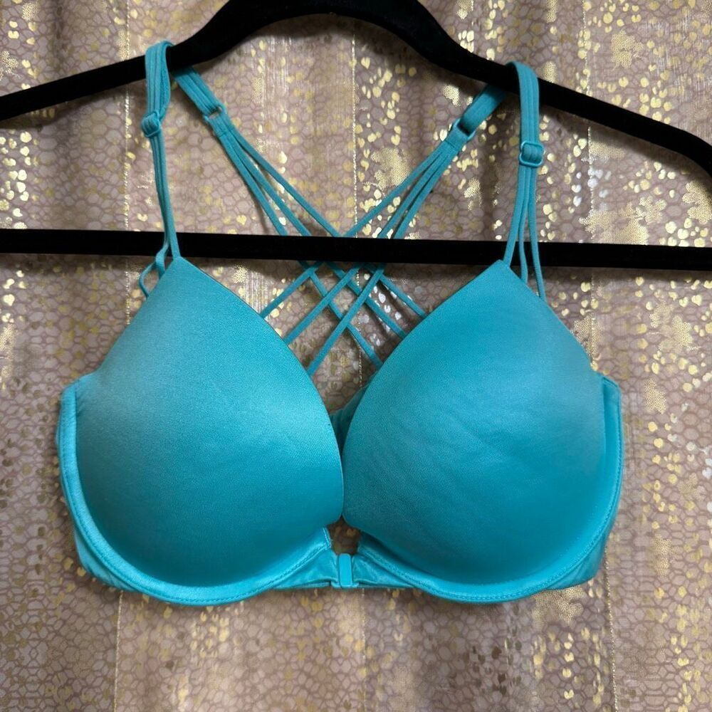 Victorias Secret Under Water Blue Front Clip Very Sexy Push Up Bra 32D